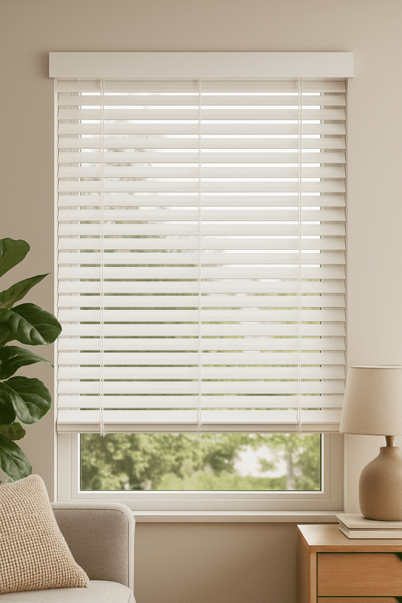 Witte houten jaloezieën 50 mm