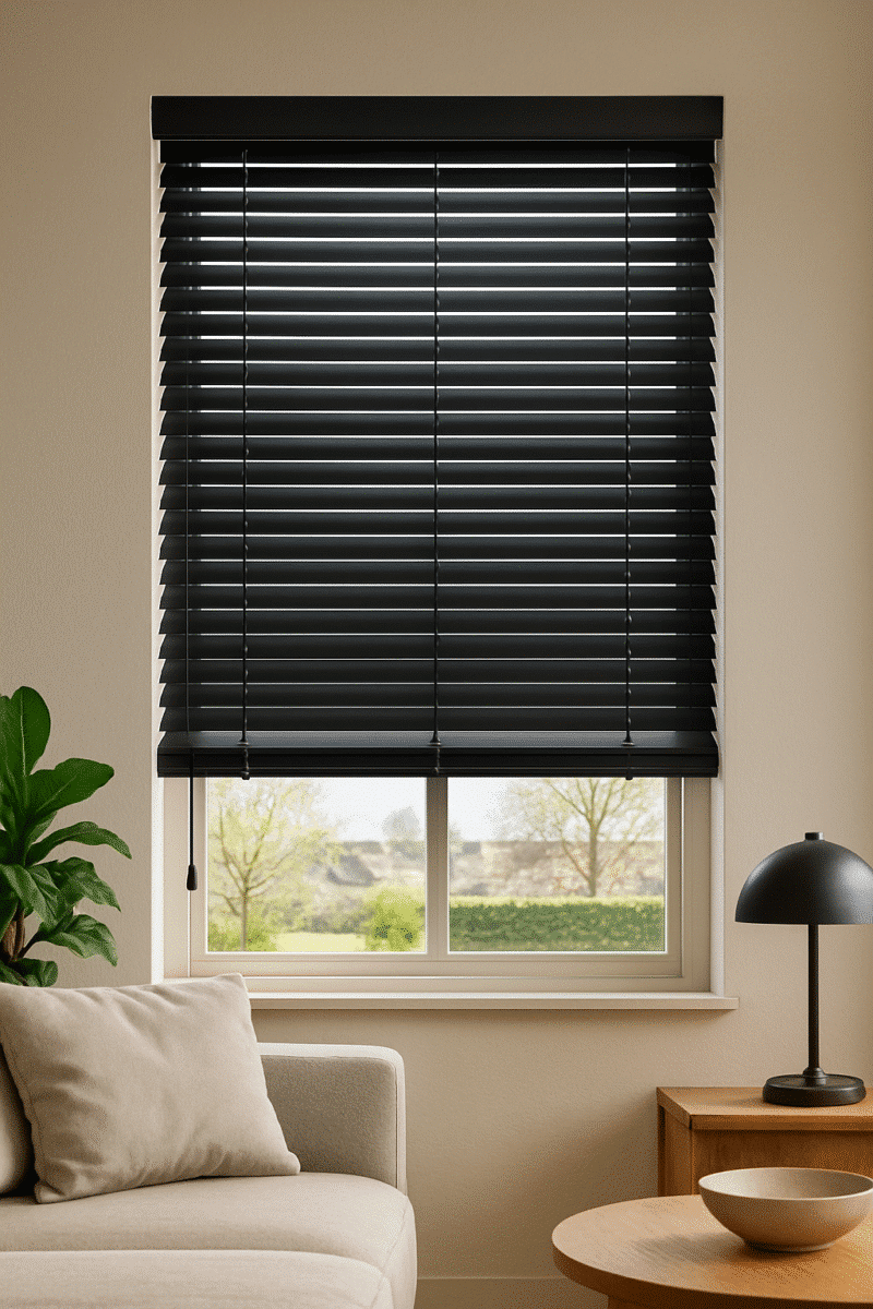 Zwarte houten jaloezieën 50 mm