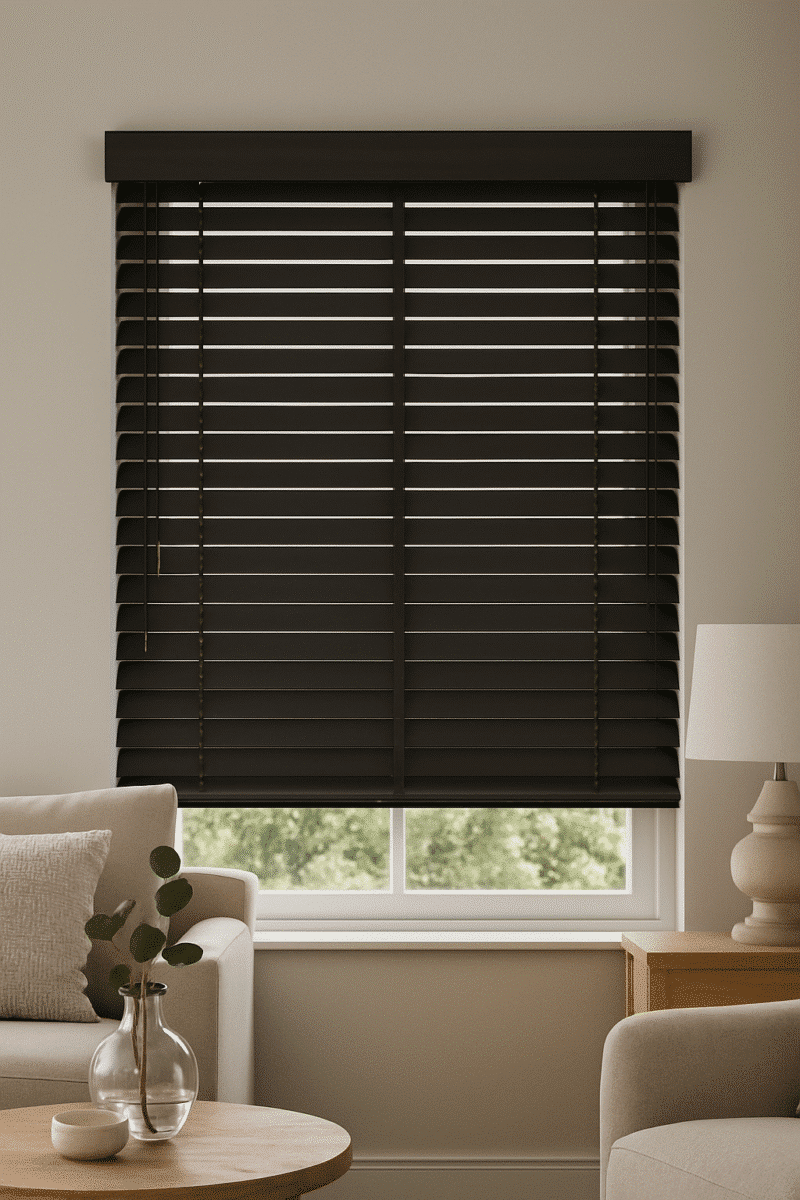 Antraciet houten jaloezieën 50 mm